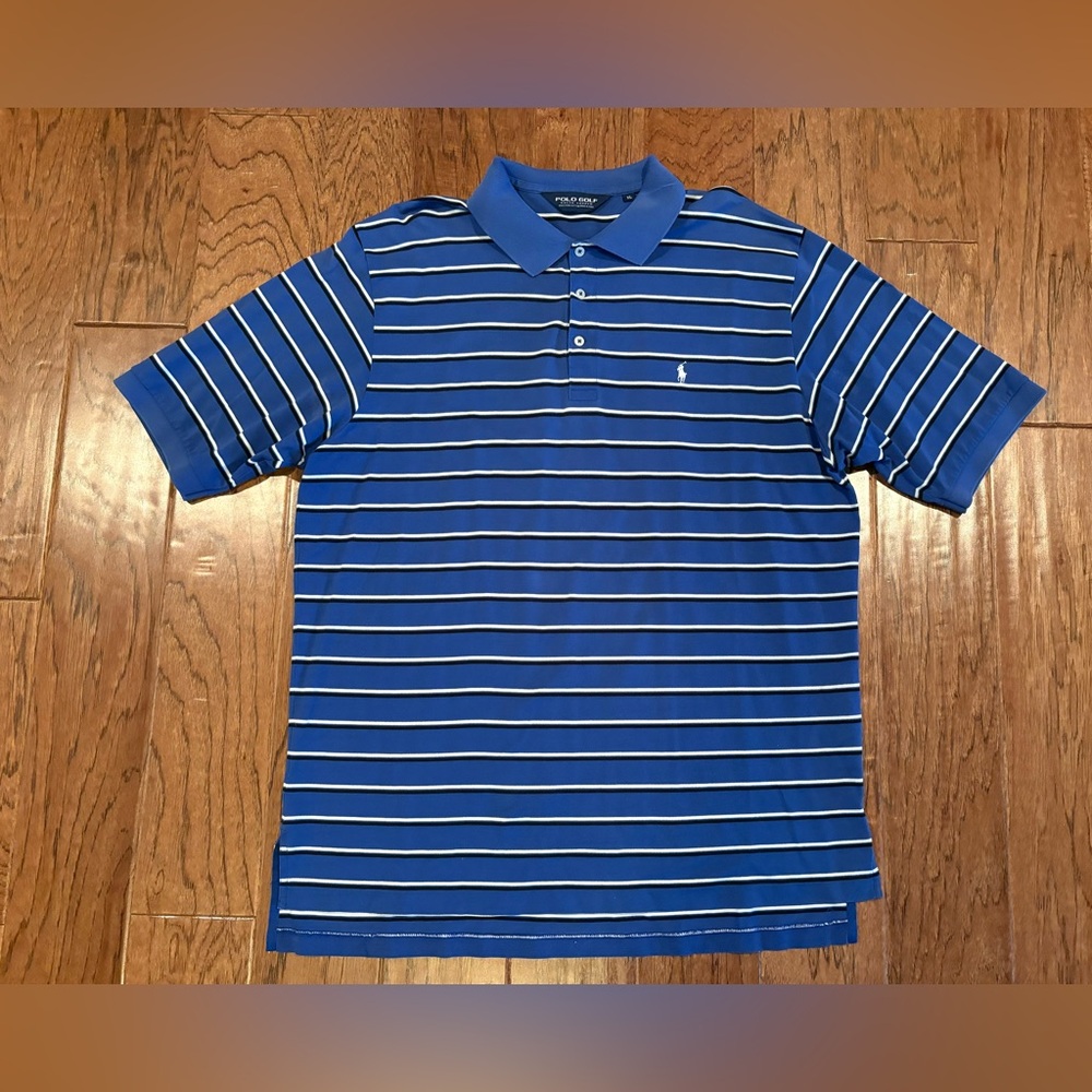 Polo Golf Ralph Lauren Mens XL Blue White Striped Pima Cotton Polo Shirt